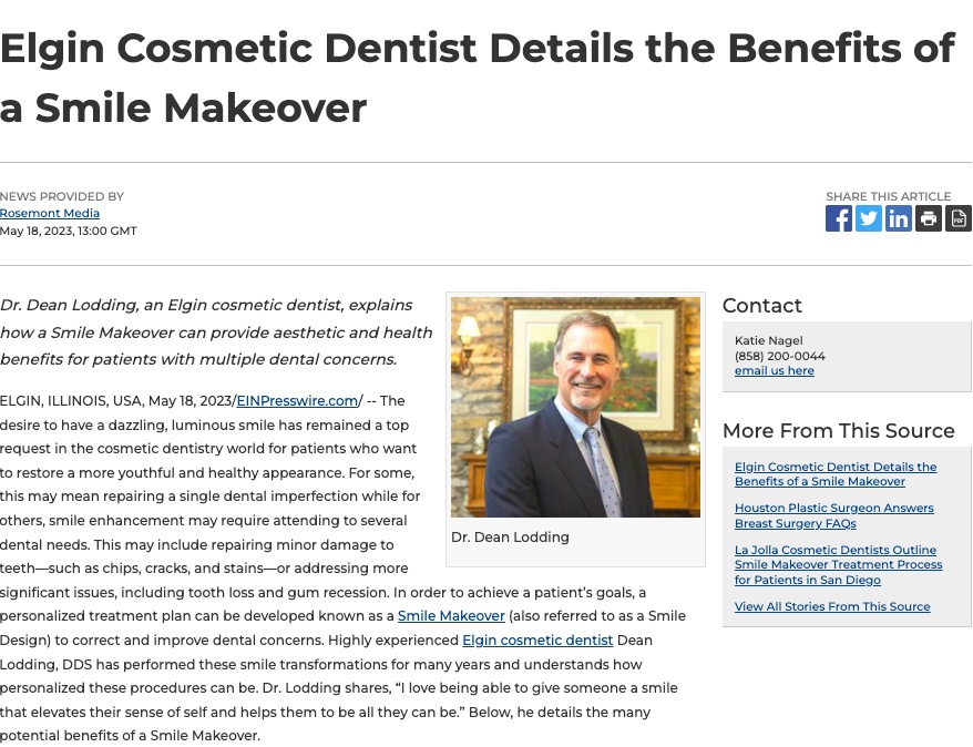 Elgin Cosmetic Dentist Dean Lodding, DDS Explains Smile Makeover Benefits