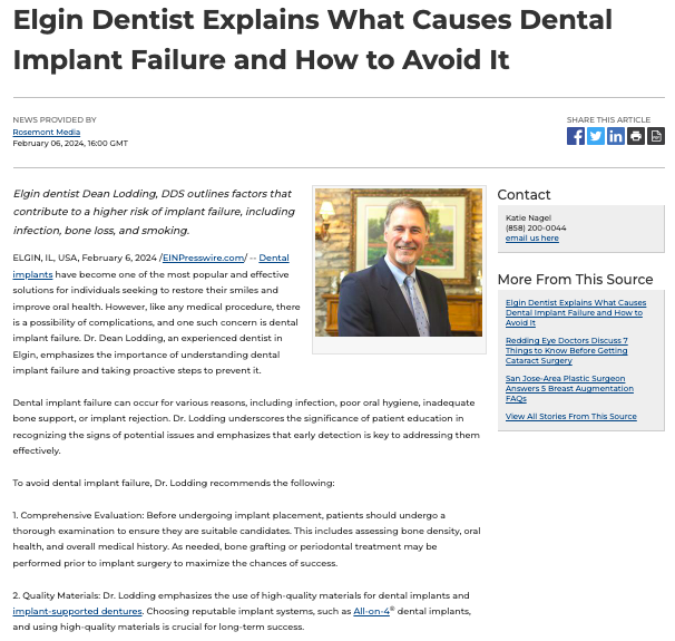 Elgin dentist Dr. Dean Lodding discusses what causes implants to fail and how to avoid implant failure